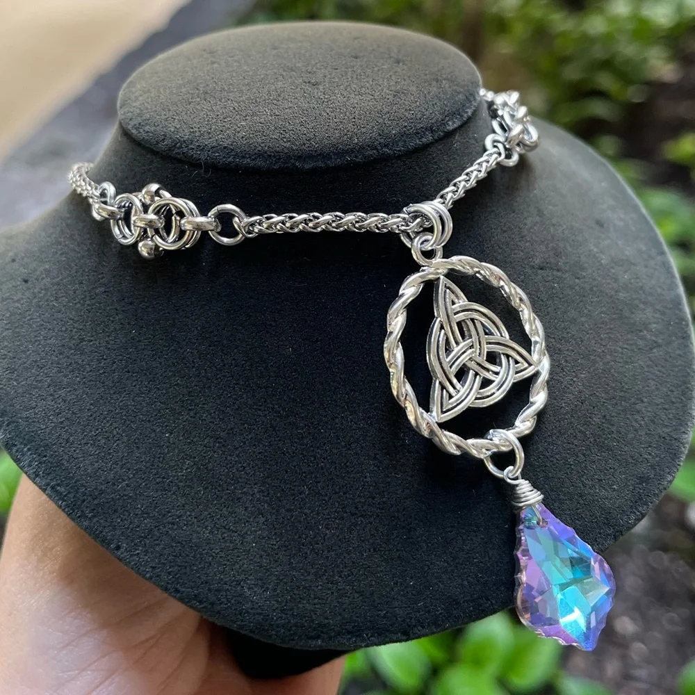 Handmade maille celtic chain celtic knot purple blue iridescent austrian crystal - Picture 3 of 9